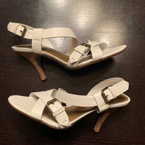 Unisa Strappy Leather Sandals 3.5" Heels, White, Size 7